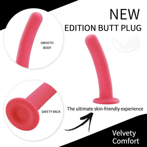 New edition anal plug from Silicone Butt Plug Kit With Three Sizes, smooth rose pink with suction base, for progressive anal training.