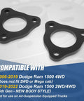 Level Up Your Rig Today With This Sick Pair Of 0.5 Inch Front Upper Mount Suspension Leveling Lift Spacers Kit Built For Dodge Ram 1500 4wd Trucks Featuring A Tough Black Powder Coated Finish - close-up of black steel spacers.