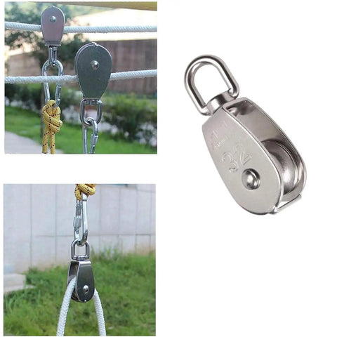 Two Pack M32 Stainless Steel Swivel Pulley Block With Carabiners, Built Tough Heavy Duty Lifting Pulley System, 250kg Load Capacity