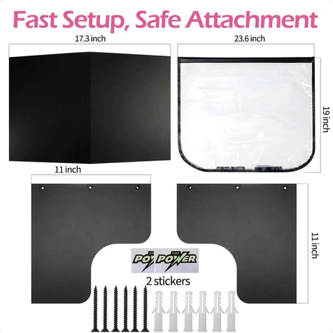 Badass EV Charger Roof Cover Super Heavy Duty Stainless Steel Weatherproof Protector Universal, assembly parts and dimensions.