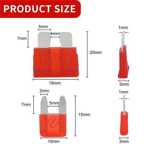 Heavy Duty 1000 Piece Car Fuse Blade Kit For Auto And Truck Fuses, diagram showing fuse dimensions in millimeters
