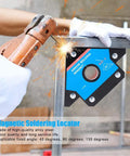 Heavy Duty Magnetic Welding Positioner For Alloy Steel Pipe Marking And Installation With 45 90 Degree Angle Adjustability And Strong Electromagnetic Locator Grip For pros And DIYers in use, welding at 90 degrees.