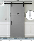 Front view of 36 By 84 Inch Sliding Barn Door Kit, White Primed Composite Interior Slab With 2 Panels, Preassembled Solid Core