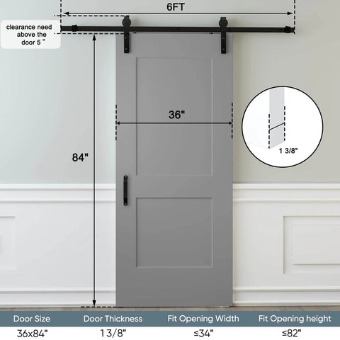 Front view of 36 By 84 Inch Sliding Barn Door Kit, White Primed Composite Interior Slab With 2 Panels, Preassembled Solid Core