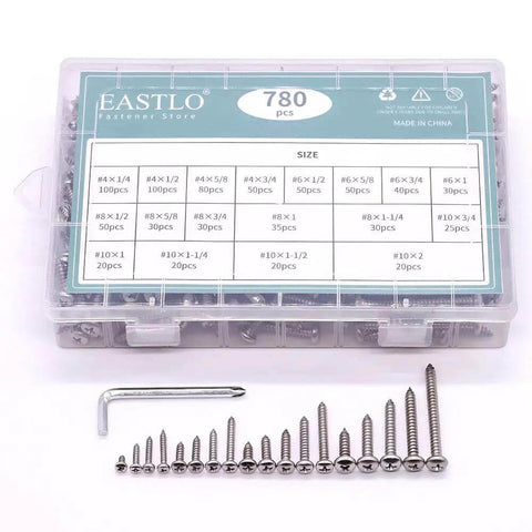 780 Piece Stainless Steel Sheet Metal Screws Assortment Kit Pan Head Self Tapping Screws In Sizes 4 6 8 10 304 Stainless