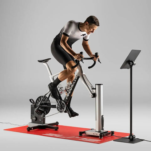 Cyclist using Direct Drive Smart Trainer Pro Grade With Wireless Connectivity ANT Plus And Bluetooth FE C FTMS 1100W setup