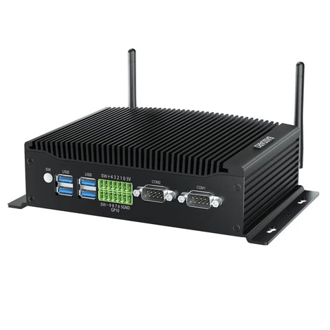 Ready To Roll Industrial Fanless Mini Pc Delivering Seamless Performance With Core I7 10510U Processor 64Gb Ram 512Gb Ssd Triple Display Output Dual Band Wireless Bluetooth Rs232 Com Ports And Windows 11 Pro rear view with ports and antennas
