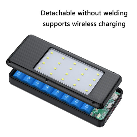 Heavy Duty 8 Bay 18650 Battery Charger Case With Live Digital Display And Usb Pd Fast Charging showing the internal setup with detachable design.
