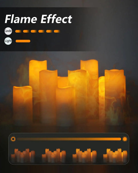Flameless LED Candle Set Of 10 Pillar Candles Waterproof Resin For Indoor Outdoor Use Ivory With Realistic Flickering Flame And Warm Yellow Glow Battery Operated Heights 4 5 6 7 Inches
