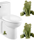 Frog Toilet Bolt Covers Set Of 2 Ceramic Toilet Cap Covers Cute Green Frog Screw Caps For Bottom Of Toilet Easy To Install And Swap Out Modern Bathroom Decor Durable Finish shown installed on a white toilet