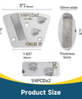 Three Pack Trapezoidal Diamond Grinding Discs 2 x 1/4 PCD Bar Mount dimensions and detailed view for epoxy removal.