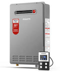 Kick The Cold Drafts With This Heavy Duty Tankless Water Heater Natural Gas Outdoor Unit Delivering Instant Hot Water At 180000 BTU And 81 Gpm Flow Rate Csa Certified gray outdoor tankless water heater with digital display and gas connections.