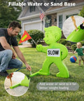 Kid Alert Street Safety Sign 31 Inch Green Caution Sign For Neighborhoods And Schools, Slow Down Kids At Play With Reflective Slow Sticker And Warning Flag, High Visibility Safety Sign with fillable base