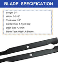 2 Pack High Lift Mower Blades For 42 Inch Decks Fits Craftsman Husqvarna Poulan Replaces 127843 138498 138971 shown with specs