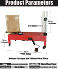 Built Like A Tank Electric Stretch Film Wrapper With A Smooth Double Shaft Turntable showing dimensions and packaging details.