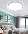 35W Dimmable LED Round Flush Mount Ceiling Light With Remote 15 Inch fixture in modern bedroom setting