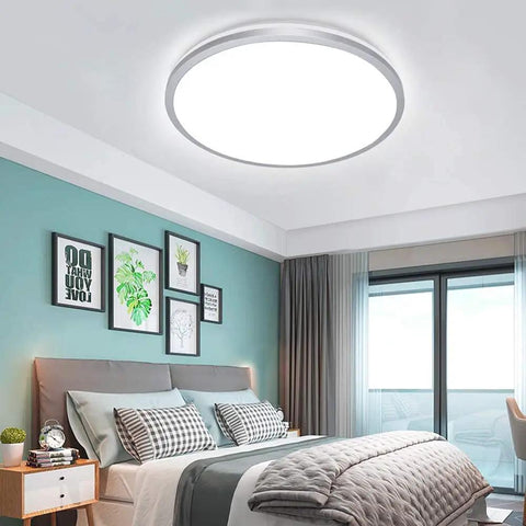 35W Dimmable LED Round Flush Mount Ceiling Light With Remote 15 Inch fixture in modern bedroom setting
