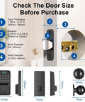 Detailed size specifications for Super Slick Smart Door Lock With App Control, Backlit Keypad Deadbolt, Dual Knob Front Door.