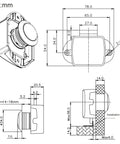 Premium Zinc Alloy Push Button Cabinet Latches For Rv Cupboard And Van Storage 5 Pack technical drawing with dimensions