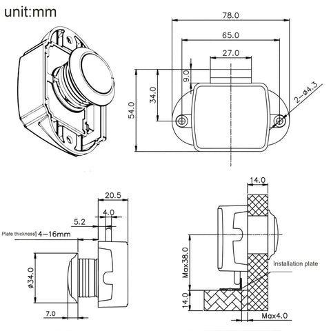 Premium Zinc Alloy Push Button Cabinet Latches For Rv Cupboard And Van Storage 5 Pack technical drawing with dimensions