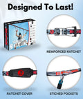 Packaging and components of Ninjaline 36 Foot Intro Kit With Seven Hanging Attachments
