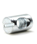 Zinc cross dowel barrel nut for furniture assembly, M6 thread, 16mm tall, 10mm wide, part of Top Shelf Cross Dowel Barrel Nuts Replacement Screws Built Different.