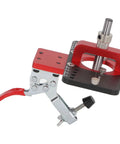 Rock Solid 35mm Aluminum Hinge Jig Kit For Cabinet Doors features adjustable clamp and locking mechanism for precise drilling.