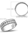 Top Shelf 14K Solid White Gold One Carat Total Weight Three Row Diamonds Wedding Band Ring For Her Dope 52 Stone SI2 Clarity G Color, side view with dimensions.