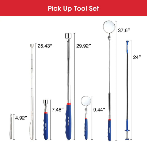 Four Piece Telescoping Magnetic Pick Up Tool Kit With Flexible Grabber A Real Workhorse For Reaching Under Cars.