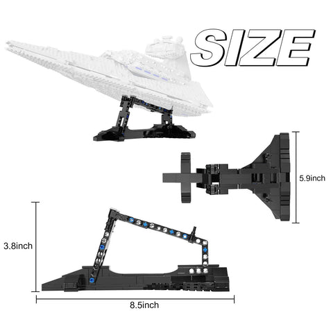 Imperial Aircraft Display Stand for Sets 75394 and 75357, size dimensions 5.9, 8.5, and 3.8 inches shown