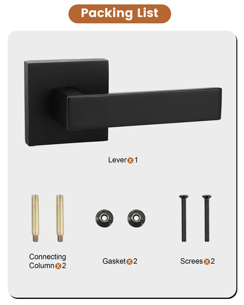 Pack Of 10 Square Dummy Door Levers For Closets And French Doors Non Turning Pull Only Handles In Black Finish Easy Install Durable Matte Black Dummy Door Levers packing list with lever, screws and gaskets