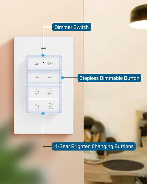 Smooth Operator Wireless Dimmer Plug For Home Lighting, Remote Control Adapter For Traditional LED And Incandescent Bulbs, Plug And Play Outlet Switch With Zero Tech Fuss And Reliable Wattage Handling, showing dimmer switch and buttons.