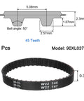 Three Pack 90XL Timing Belts 0.37 Inch Wide 0.20 Inch Pitch 45 Teeth Rubber Cogged Synchronous Belts diagram and side view
