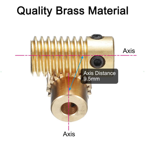 Brass Worm Gear Set 0.5 Module 20 To 1 Reduction With 5mm Shaft Bore And 4mm Gear Wheel Bore, 20 Teeth, side view with axis details