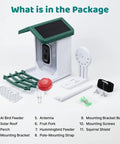 Components of Smart Bird Feeder With Camera For Backyard Viewing, 2.5K HD Video, AI Bird Recognition Of 10K Birds shown