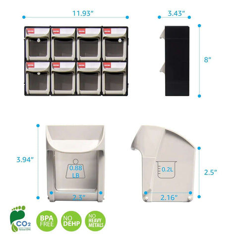Stackable Eight Drawer Tool Organizer With Tilt Out Drawers For Small Parts, Workshop And Garage Cabinet, dimensions shown