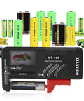 Compact Universal Battery Tester For AA AAA C D 9V And Button Cell Batteries BT 168 with multiple battery types displayed