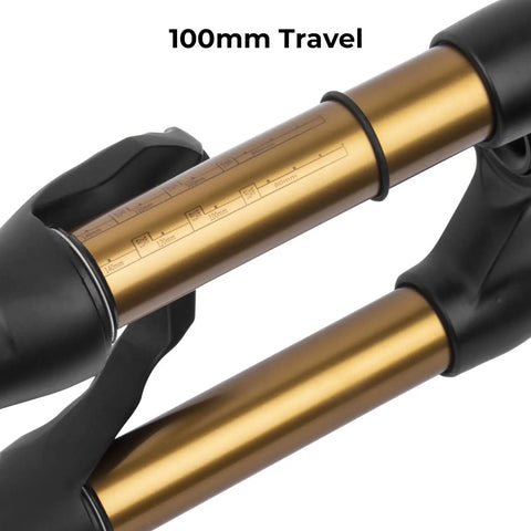 Close-up of 100mm travel on Beefy 20 Or 24 Inch Mountain Bike Suspension Air Fork With 28.6mm Steerer, 32mm stanchions visible.
