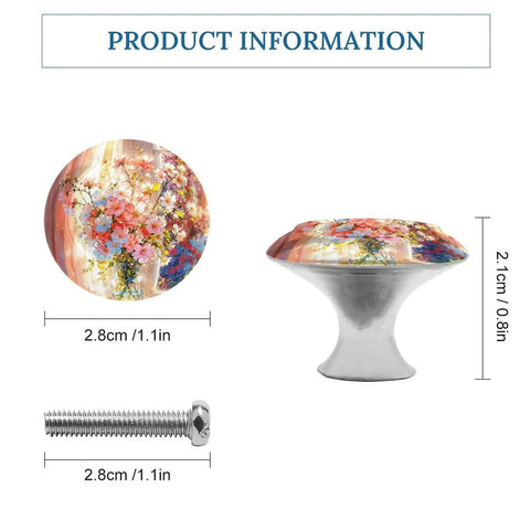 Fresh Flowers On The Windowsill Cabinet Knobs 2 Pack Round Drawer Pulls, 1.1in with white printed finish, 0.8in high