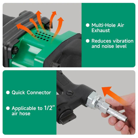 1 Inch Air Impact Wrench Kit Pumping Out 2211 Ft Lbs Beast Mode Torque With Twin Hammer Pneumatic Build showing quick connector and air exhaust features.