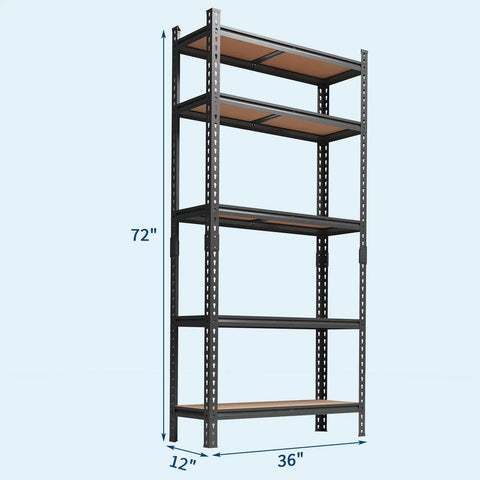Top Shelf Five Tier Heavy Duty Steel Shelving Rack with Adjustable Layers and Thirty Six by Twelve by Seventy Two Setup
