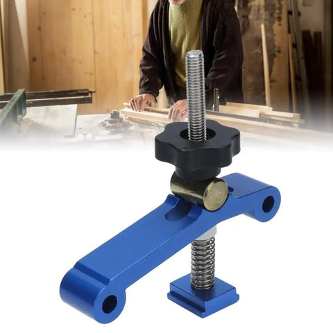 Super Cool Anu Limen T Track Clamp In Vivid Blue for Rocksolid Hold Downs, showcasing adjustable height and threaded screw design.