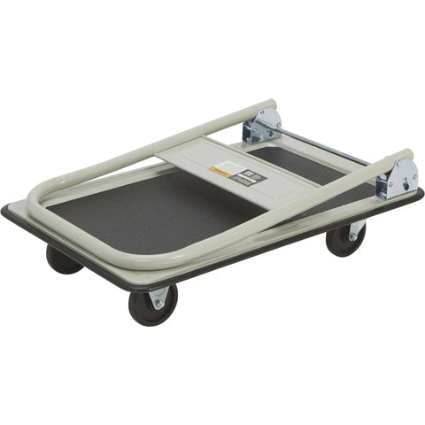 Beefy Folding Platform Truck With 330 Lb Capacity, 29 In Long By 19 In Wide Platform, 4 In Casters, Non Slip Surface, folded handle