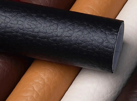Roll of Self Adhesive Leather Repair Patch 54x20 Inch Peel And Stick Easy Fix Leather Tape showing texture and variety of colors.