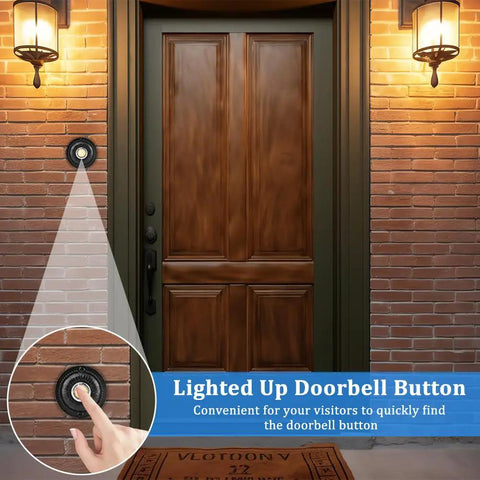 Metal Doorbell Push Button With LED Backlight Wired Wall Mounted Door Chime Button Replacement For Home Front Door Or Garage Iron Decorative Switch With Easy Night Visibility on brick wall