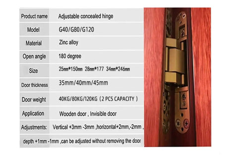 Concealed Flush Door Hinges Adjustable After Install Zinc Alloy Construction Aluminum Frame Compatible Hidden Hinge