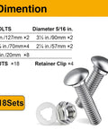 Heavy Duty Wheelbarrow Carriage Bolts And Nuts Kit With 304 Stainless Steel Hardware In Five Inch Three And A Half Inch Two And Three Quarter Inch And Three Quarter Inch Lengths Includes Flange Hex Nuts Nylon Retainer Clips 18 Sets diagram with bolts, nuts, and clips