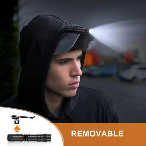 Person using Ten Pack Mini Pen Light Flashlights, Ultra Compact Aluminum Pocket Lights With Clip For Inspection, Camping And Emergency Use