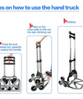 Steps to operate the Stair Climbing Hand Truck With Aluminum Foldable Frame, 330 Lbs Ground Capacity And 155 Lbs On Steps, 11 Inch Base Plate