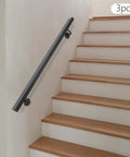 Premium Flush Handrail Set Stainless Steel Wall Mounted Indoor Outdoor Stair Railing With Heavy Duty Mounts, black surface on stairs.
